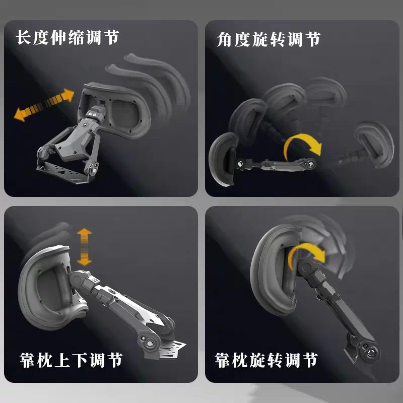 TUBAN adjustment directions: extension, angle rotation, vertical adjustment and backrest rotation